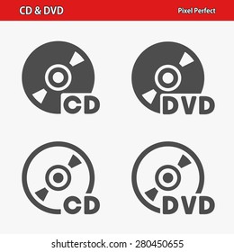 CD & DVD Icons. Professional, pixel perfect icons optimized for both large and small resolutions. EPS 8 format.