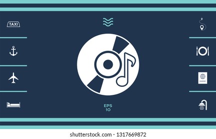 CD, DVD with music symbol icon. Graphic elements for your design