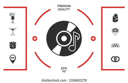 CD, DVD with music symbol icon. Graphic elements for your design