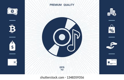 CD, DVD with music symbol icon. Graphic elements for your design