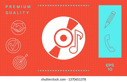 CD, DVD with music symbol icon. Graphic elements for your design