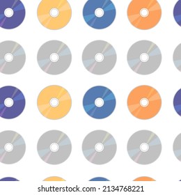 CD DVD Seamless Pattern. Retro 90s And 2000s Background With CD Discs. Mp3 Music, Films, Data. Vector Colorful Flat Illustration For 00s Designs