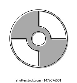CD or DVD sign. Black line icon with gray shifted flat filled icon on white background. Illustration.