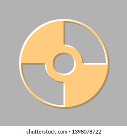 CD or DVD sign. Emboss effect with light orange icon on gray background.