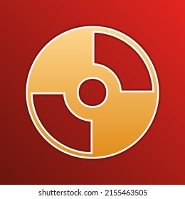 CD or DVD sign. Golden gradient Icon with contours on redish Background. Illustration.