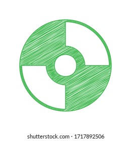 CD or DVD sign. Green scribble Icon with solid contour on white background. Illustration.