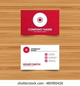 CD or DVD sign icon. Compact disc symbol. Business card template with phone, globe and pointer icons. Visiting card design. Vector