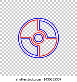 CD or DVD sign. Red, white and contour icon at transparent background. Illustration.