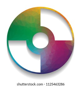 CD or DVD sign. Vector. Colorful icon with bright texture of mosaic with soft shadow on white background. Isolated.