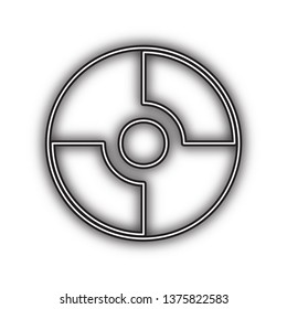 CD or DVD sign. Vector. Double contour black icon with soft shadow at white background. Isolated.