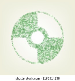 CD or DVD sign. Vector. Green hexagon rastered icon and noised opacity and size at light green background with central light.
