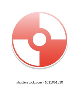 CD or DVD sign. Vector. Reddish icon with white and gray shadow on white background. Isolated.