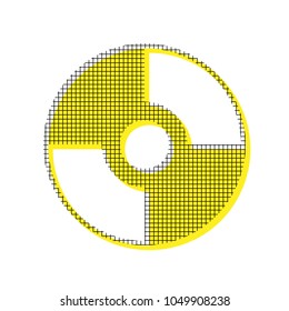CD or DVD sign. Vector. Yellow icon with square pattern duplicate at white background. Isolated.