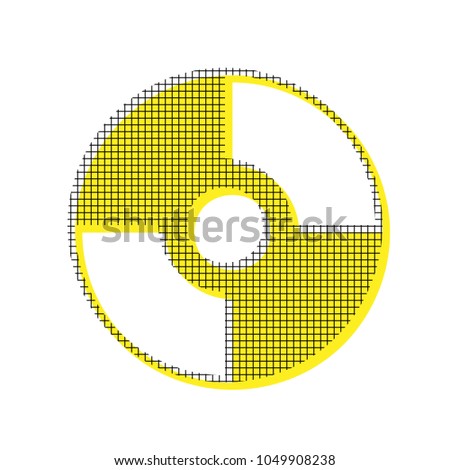 CD or DVD sign. Vector. Yellow icon with square pattern duplicate at white background. Isolated.