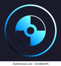 CD or DVD sign. White, cyan and blue gradient icon as round button in white shell at dark blue background. Illustration.