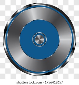 Icono de CD DVD simple en el botón de redondeo de metal. Cuadrícula transparente