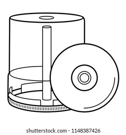 CD DVD-R DVD-RW Disc Spindle Pack. Vector flat outline icon illustration isolated on white background.