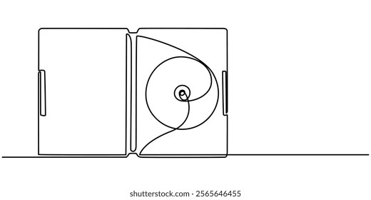 CD Envelope Package, dvd case continuouse one line drawing, Compact disc, Cd Case line icon. Disc linear style sign for mobile concept and web design. Compact disk box outline vector icon. Music. 