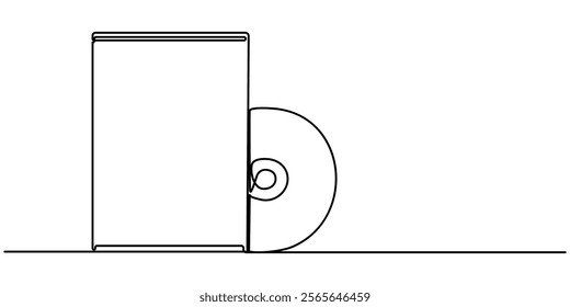 CD Envelope Package, dvd case continuouse one line drawing, Compact disc, Cd Case line icon. Disc linear style sign for mobile concept and web design. Compact disk box outline vector icon. Music. 