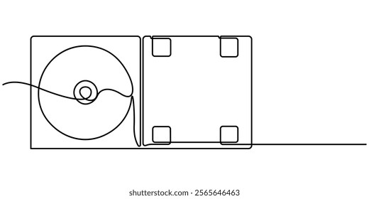 CD Envelope Package, dvd case continuouse one line drawing, Compact disc, Cd Case line icon. Disc linear style sign for mobile concept and web design. Compact disk box outline vector icon. Music. 