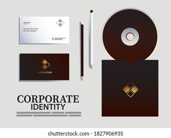 CD with envelopes and pencil for elements of identity corporation vector illustration design