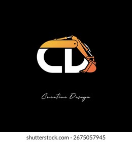 Logotipo de construção de braço de escavadora de CD - Projeto de marca de letra industrial em negrito para equipamentos pesados, marca de empreiteiro e identidade de engenharia moderna