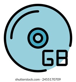 Cd gigabyte icon outline vector. Code storage. Data memory color flat