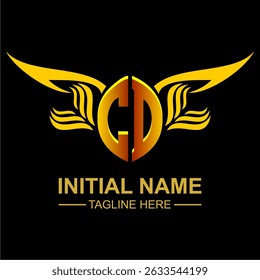 CD Golden Wing Emblem Logo with elegant gold wings, sleek and modern design. Ideal for branding, creative projects, luxury businesses, or artistic ventures.