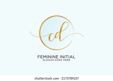 CD handwriting logo with circle template vector signature, wedding, fashion, floral and botanical with creative template.