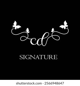 CD Handwritten initial letter, CD simple signature vector logo with butterfly shape variation, beauty, photography letter logo design. C D