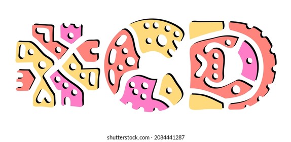 CD Hashtag. Doodle isolate text. Colored curves decorative doodle letters. Trendy popular Hashtag #CD for disk print, booklet, banner, flyer.