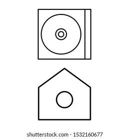 CD icon in the box. Home line icon. Set of two icons