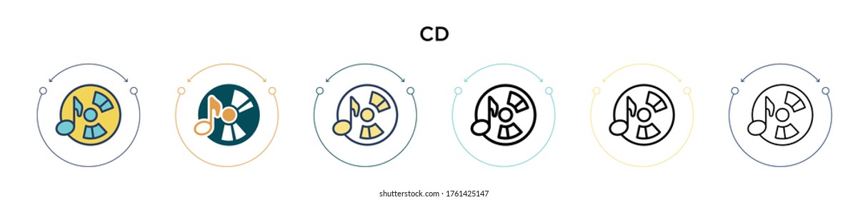 Cd icon in filled, thin line, outline and stroke style. Vector illustration of two colored and black cd vector icons designs can be used for mobile, ui, web