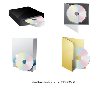 CD Icon with folder, cd-rom and paper box