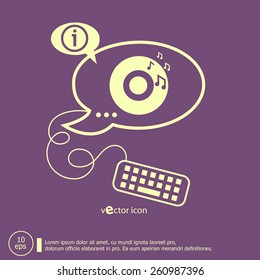CD icon and keyboard design elements. Line icons for application development, web page coding and programming, creative process