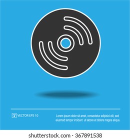 CD icon on blue background. Compact disc symbol. Isolated black and white vector illustration EPS 10.