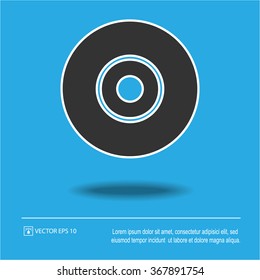 CD icon on blue background. Compact disc symbol. Isolated black and white vector illustration EPS 10.