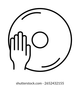 Vetor de ícone de CD com a mão. Vetor de contorno de ícone