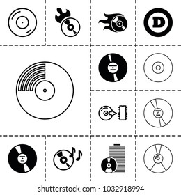 Cd icons. set of 13 editable filled and outline cd icons such as d letter, disc on fire, disc flame, cd