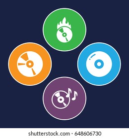 Cd icons set. set of 4 cd filled icons such as disc on fire