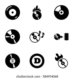 cd icons set. Set of 9 cd filled icons such as d letter, disc on fire, disc flame, CD, CD fire
