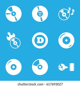 Cd icons set. set of 9 cd filled icons such as d letter, disc on fire, disc flame, CD