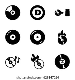 Cd icons set. set of 9 cd filled icons such as d letter, disc on fire, disc flame, CD, CD fire