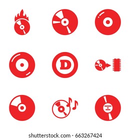 Cd icons set. set of 9 cd filled icons such as d letter, disc on fire