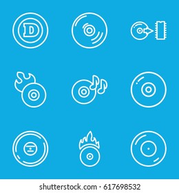 Cd icons set. set of 9 cd outline icons such as d letter, disc on fire, disc flame, CD, CD fire