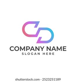 CD initial lettermark with connected letter in warmth purple and blue gradient in modern and minimalist style