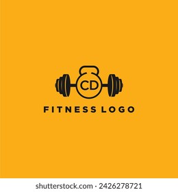 CD initial monogram for fitnes or gym logo with creative barbell design