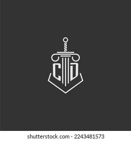Firma de ley de monograma inicial de CD con diseño de logotipo de espada y pilar