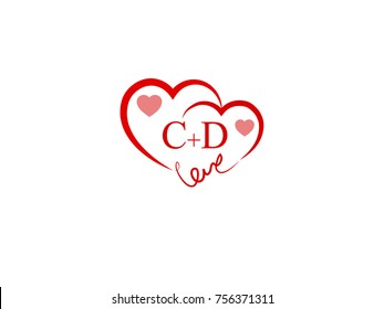 CD Initial wedding invitation, love logo template vector
