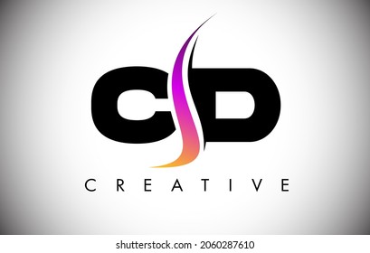 CD Letter Logo Design with Creative Shoosh and Modern Look Vector Illusttration. CD Letter Icon Logo with curved shape in the Middle